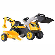 Smoby Builder Max Excavator Pedal Tractor with Trailer Yellow