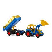 Cavallino Traktor mit Frontlader und Anhänger Blau