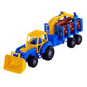 Cavallino Junior Tractor with Crane Trailer and Wood, 46cm