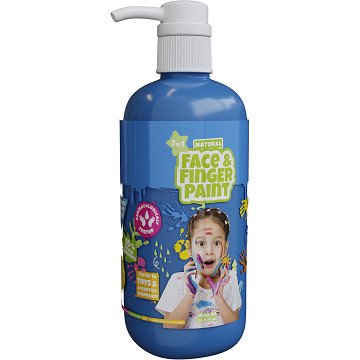 Natural Face & Fingerpaint Fles met Pompje - Blauw, 1L