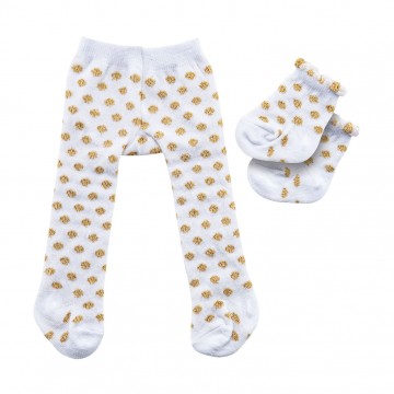 Doll Tights with Socks - Gold Dots, 28-35 cm