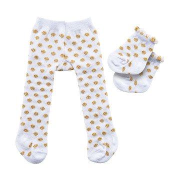 Puppenstrumpfhose mit Socken – Goldpunkte, 28–35 cm