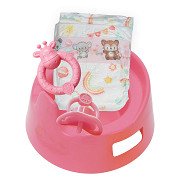 Puppentöpfchen mit Zubehör, rosa – 15 cm