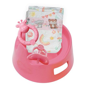 Puppentöpfchen mit Zubehör, rosa – 15 cm