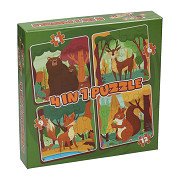 Puzzle 4in1 - Waldtiere, 12 Teile.