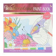 Waterverfkleurblok Volwassenen - Vlinders en Bloemen - incl Penseel en 6 kleuren waterverf