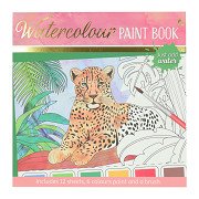 Waterverfkleurblok Volwassenen - Wilde Dieren - incl Penseel en 6 kleuren waterverf