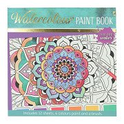 Waterverfkleurblok Volwassenen - Mandala's - incl Penseel en 6 kleuren waterverf