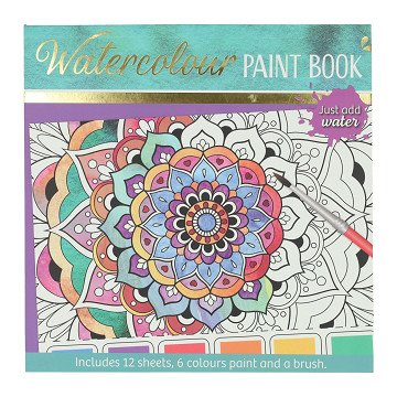 Waterverfkleurblok Volwassenen - Mandala's - incl Penseel en 6 kleuren waterverf