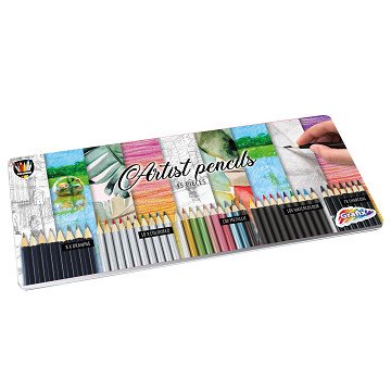 Artist Colored Pencils in Tin Box, 45pcs.