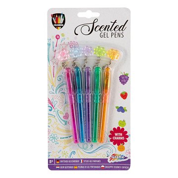 Fragrance Gel Pens with Charms, 5 pcs.