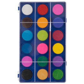 Aquarellpalette mit Pinsel, 18 Farben.
