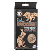 2-in-1 Wooden Construction Kit 3D Puzzle - Kangaroo and Lion