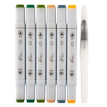 Nassau Watercolor Marker Set Dual Tip, 6 pcs. - Forest Colors
