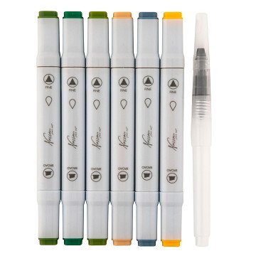 Nassau Aquarel Marker Set Dual Tip, 6st. - Bos Kleuren