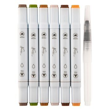 Nassau Watercolor Marker Set Dual Tip, 6 pcs. - Earth Colors