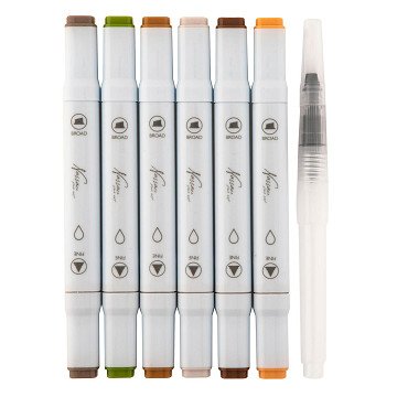 Nassau Watercolor Marker Set Dual Tip, 6 pcs. - Earth Colors