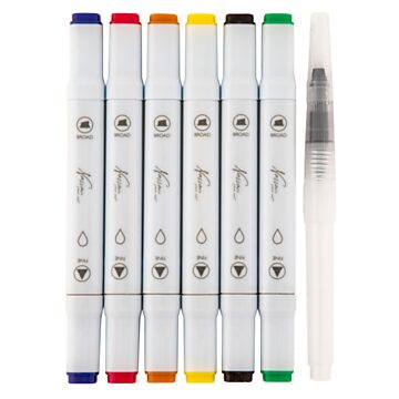 Nassau Watercolor Marker Set Dual Tip, 6 pcs. - Basic Colors