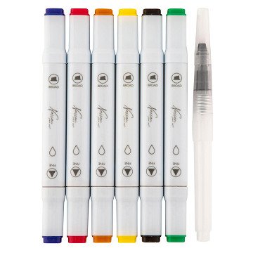 Nassau Watercolor Marker Set Dual Tip, 6 pcs. - Basic Colors