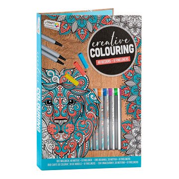 Coloring Book with 8 Fineliners - Blue
