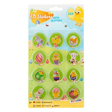 3D Easter Stickers with Glitter, 12 pcs.