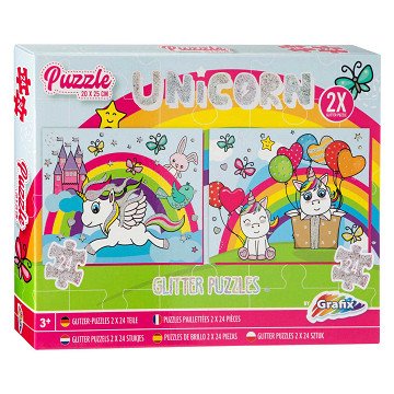 Glitzer Puzzle Set Einhorn, 2x24tlg.