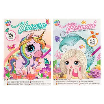 Glitzer-Mal- und Stickerbuch Einhorn/Meerjungfrau