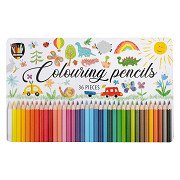 Colored pencils in tin box, 36 pcs.