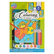 Color by Number Coloring Book A4 with 6 Colored Pencils, 24 Sheets
