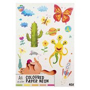 Gekleurd Papier fluor A4, 40 Vellen 5 Kleuren