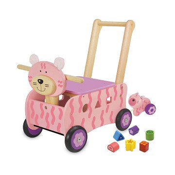 I'm Toy Walker and Push Carriage Cat Pink with Pull Figure