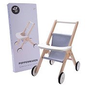 Houten Poppenwandelwagen Grijs/ blauw