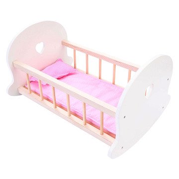 Puppenbett Schaukelwiege, Rosa/Weiß