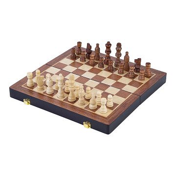 Zusammenklappbares Schachset aus Eschenholz – 38,5 x 38,5 x 5,8 cm