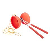 Diabolo van Rubber met Metalen Stokjes - Fluor Rood