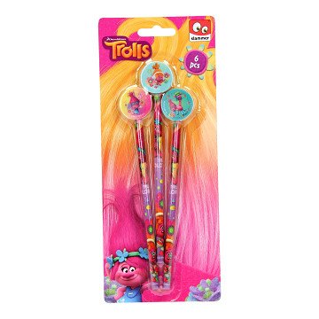 Trolls Pencils and Erasers Set, 6pcs.