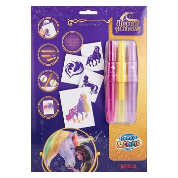 Unicorn Academy 3 Blasstifte mit wiederverwendbaren Schablonen
