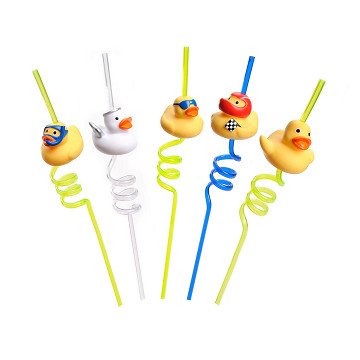 Curly straw rubber duck