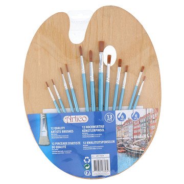 Paint Brushes with Wooden Painter's Palette, 13 pcs.