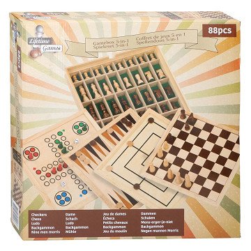 Klassieke Bordspellen Hout 5in1, 88dlg.