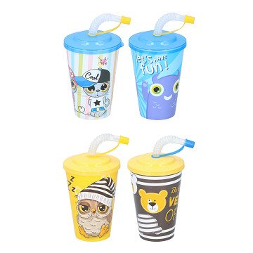 Drinking cup with lid and straw