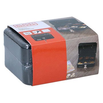 Black+Decker Geldkassette schwarz mit Schlüssel, 6 Fächer