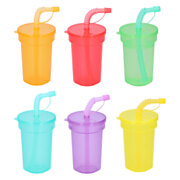 Plastic Drinking Cup with Straw 387ml, 6 pcs.