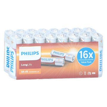 Philips Longlife AA Battery, 16 pcs.