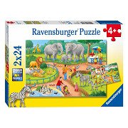 Ravensburger Puzzle Ein Tag im Zoo, 2x24 Teile.