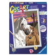 CreArt Schilderen op Nummer - Zonsondergang Paarden