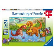 Jigsaw puzzle Playing Dinos, 2x24 pcs.