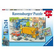 Legpuzzel Vuilniswagen en Sleepwagen, 2x24st.