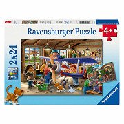 Jigsaw puzzle Airplane and Train Repair, 2x24 pcs.