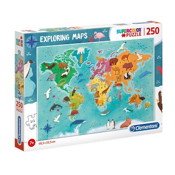 Clementoni World Map Puzzle Animals, 250 pcs.